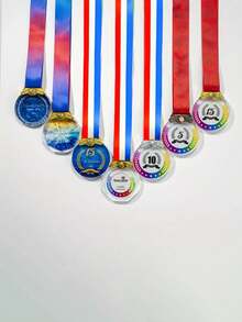 1 pieza Medalla de trofeo de cristal personalizado para premio DIY, medalla de cristal con premio personalizado de color impreso, medalla de vidrio en blanco para trofeo de deportes de diseño DIY, trofeo de juego de alianza de viaje, insignia con cinta y caja de regalo