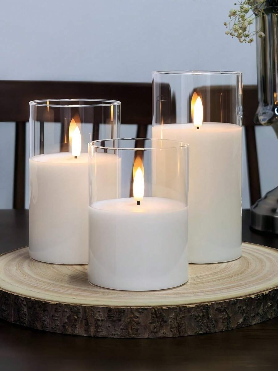 1 cái/3 cái Nến LED Có/Không Có Điều Khiển Từ Xa, Nến Không Ngọn Lửa, Máy Hâm Nến, Đèn Nến, Nến Ngọn Lửa Chuyển Động 3D Chạy Bằng Pin (Không Bao Gồm Pin), Thích Hợp Cho Lễ Hội, Đám Cưới, Quà Tặng, Lò Sưởi, Trang Trí Nhà Cửa (Trong Suốt, 3" X 4" 5" 6")