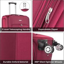 Deluxe Edition 29" Large Suitcase Super Lightweight Luggage 20% Expandable 4 Wheels Spinner Soft Shell Check In Luggage For 23kg - Red - View 4