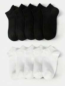 5 Pairs Kids' Solid Color Breathable Lace Trim Ankle Socks, Classic Style, Skin-Friendly Soft Comfortable, Casual Sports, Versatile, Odor-Resistant, Suitable For Daily Wear, Holidays, Back To School