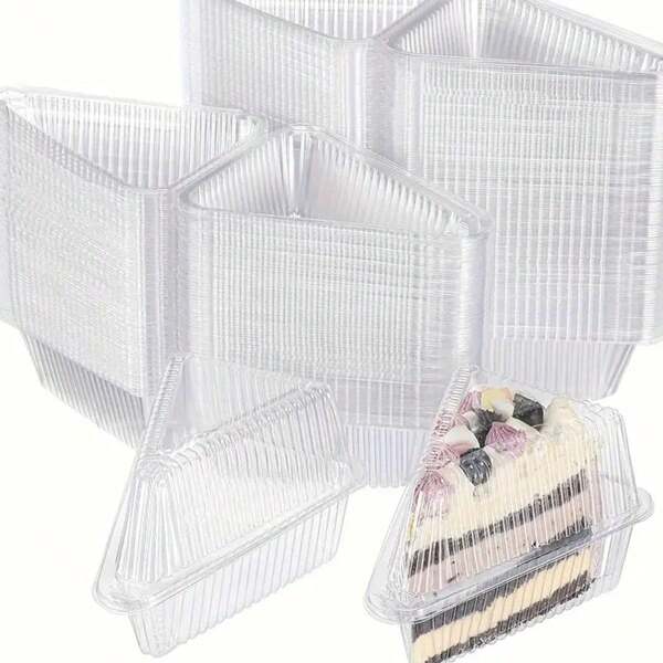 45/35/15 Pcs Reusable Transparent Cake Slices Containers, Plastic Containers With Hinged Lid, Transparent Medium Size Hinged Lid, Cheesecake Containers, Pie Slice Containers, Takeaway Containers For Restaurants