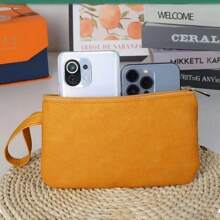 Large Capacity PU Leather Cosmetic Bag, Soft Phone Pouch, Solid Color Anti-Fouling Stationery Bag, Coin Purse