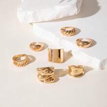 7pcs/Set Fashionable Hip Hop Exaggerated Alloy Rings, Unique Hollow Asymmetrical Design Open Ring Set - 7pcs Ring Set - View 2