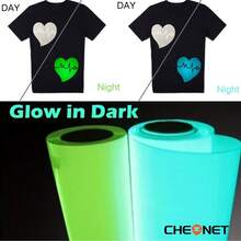 CHEONET 夜光热转印乙烯基卷材 - 30x30厘米，30x100厘米，适用于T恤、DIY服装、热压印花、工艺材料