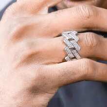 1 Piece Sterling Silver Two-Row Trapezoidal Ring Hip Hop Unisex Jewelry For Birthdays Valentine's Day - Silver - View 3