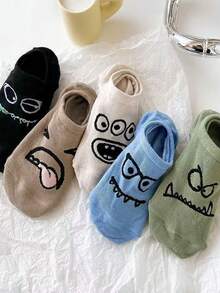 5 Pairs Of Simple Spring And Summer Cartoon Funny Boat Socks, Invisible Shallow Funny Expression And Versatile Socks - Multicolor - View 5