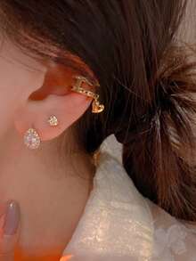 1 对 S925 纯银精致小方晶锆石泪珠耳钉，适合女士 - 均碼 - 查看 3