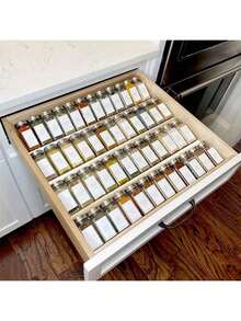 1 pieza/4 piezas/8 piezas Estantería para especias, organizador acrílico para especias y condimentos sin necesidad de mostrador, almacenamiento de cajones de varios niveles, para gabinete de cocina, cajón, estantería, organización y almacenamiento de cocina, accesorios de cocina