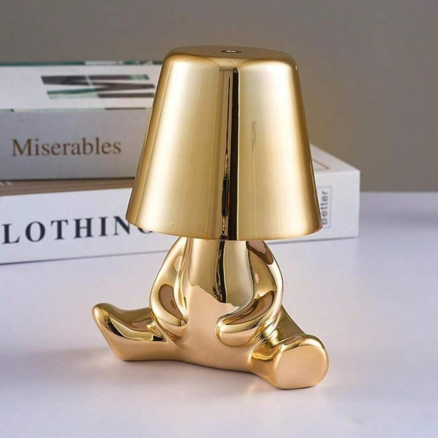 Bedside Touch Control Table Lamp, Thinker Golden Man Statue LED Table Lamp, USB Rechargeable, 3-Speed Dimmer, Home Living Room Office Decorative Table Lamp. - Gold 5 - View 1