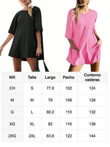 Mono de mujer casual de color sólido, estilo suelto minimalista, cuello redondo, top de manga corta, diseño transpirable sin espalda, cómodo top de mujer de bolsillos grandes, adecuado para la calle y el uso diario. - Azul - Ver 3