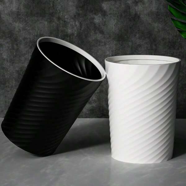 Space-Saving Modern Black Trash Can, Easy-Clean Plastic Wastebasket For Bathroom, Office, Bedroom - No Batteries Required, Bathroom Organizers And Storage Home Bathroom Decor Summer Back To School