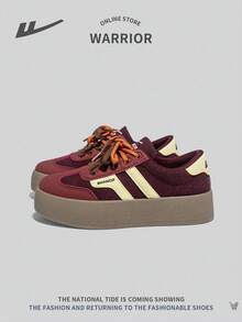 WARRIOR 女士系带厚底运动鞋，个性小众时尚，百搭轻便防滑户外低帮休闲鞋