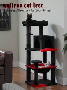 PAWZ Road 45.7" Cat Tree For Indoor Cats, 5-Level Cat Tower For Large Cats With Metal Frame Large Hammock (17.7"X15.7"), Cat Condo With (15.7"X9.5") Big Top Perch & 4 Sisal Covered Scratching Post, Black - 黑色 - 查看 2
