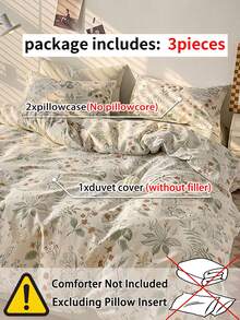 Bộ ga trải giường 3 món họa tiết hoa lá (1 ga trải giường và 2 vỏ gối), mềm mại và thân thiện với da, phù hợp cho mọi mùa, lý tưởng để sử dụng trong gia đình. - Nhiều màu - Xem 9