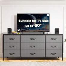 EnHomee Dresser TV Stand With 9 Drawers For 60'' TV Stand For Bedroom Long Dresser For Bedroom Wide Dressers & Chests Of Drawers, Sturdy Metal Frame & Wood Top, Living Room, Closet, Grey - 灰色 - 查看 6