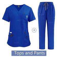 Medical Uniform Scrub Hospital Working Scrubs Set Nursing Scrub Uniforms Women Healthcare Pharmacy Clinic Work Clothes - 42168-皇家藍 - 查看 2