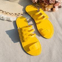 2025 Women's Outdoor Beach Party Casual Comfortable Elegant Flat Round Toe Shiny Fashion Sexy Sandals, Direct Factory - Yellow - View 3