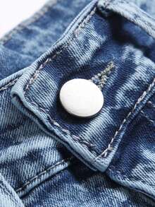 Teen Girls' Butterfly Print Distressed Denim Shorts - Light Wash - View 6