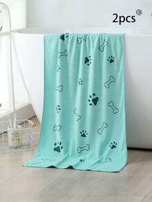2pcs/1pc Soft Absorbent Pet Towel, 19.68in*39.37in, For Medium Sized Dogs, Quick Drying Toiletries, With Paw Print Design - Multicolor - View 18