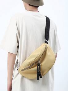 Fashion Fabric Chain Tassel Crossbody Bag, Dumpling Shaped Casual Sports Bag, Couple Shoulder Bag Belts