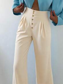 女士休闲纯色直筒长裤，松紧腰带方便穿着，办公室女士日常长裤适合通勤、约会、夏季度假、商务休闲