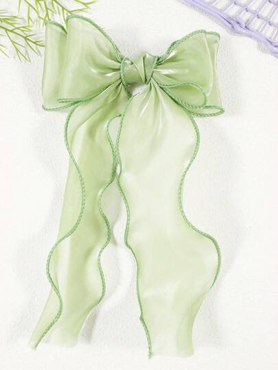 1 Stück Mädchen Grüne Haarspange mit Schleife, elegantes & niedliches Haaraccessoire, vielseitig für den täglichen Gebrauch, Schleifendesign aus Mesh, Frühling/Sommer