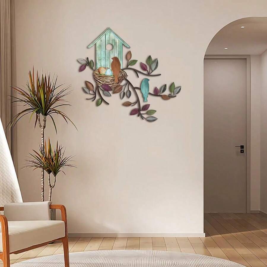 1PC 2D Metal Flat Bird Nest For Wall Beautification And Decoration, Suitable For Living Room, Bedroom Wall Decoration, And Outdoor Wall Decoration