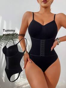 女士时尚束腰无缝连体衣 - 完全遮盖赘肉，塑造完美身形，适合日常穿着、派对、女士内衣和塑身衣 - 黑色 - 查看 2