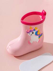 女童/儿童柔软日式时尚防滑防水鞋户外轻便雨靴，可爱男童雨靴 - 粉色 - 查看 3