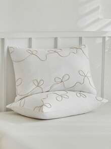 2/3 件卡其色蝴蝶结纹理图案涤纶羽绒被套，波西米亚风现代床上用品套装，特大号，适合所有季节（1 件羽绒被套 + 1/2 件枕套） - 卡其色 - 查看 7