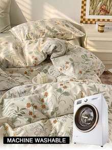 Bộ ga trải giường 3 món họa tiết hoa lá (1 ga trải giường và 2 vỏ gối), mềm mại và thân thiện với da, phù hợp cho mọi mùa, lý tưởng để sử dụng trong gia đình. - Nhiều màu - Xem 10