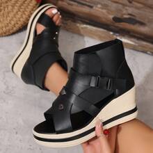 Dikke bodem Romeinse stijl wig sandalen voor vrouwen, peep toe platform schoenen