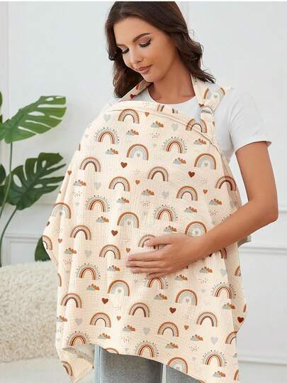 1件棉质纱布哺乳巾，透气哺乳围巾带硬质支撑环，哺乳围裙，多功能汽车座椅遮阳篷，复活节礼物