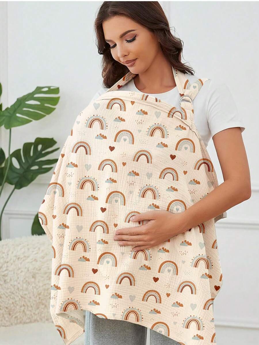 1件棉质纱布哺乳巾，透气哺乳围巾带硬质支撑环，哺乳围裙，多功能汽车座椅遮阳篷，复活节礼物