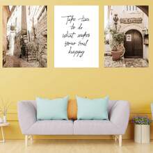 1 pieza/3 piezas de arte de pared, pósters, decoración del hogar, arte de paisaje mediterráneo retro con automóvil, plantas y citas, pintura en lienzo y pósteres impresos sin marco/con marco - Multicolor - Ver 7
