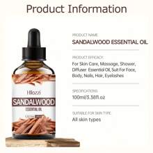 Hllozzi Aceite esencial de sándalo extraído de plantas en múltiples tamaños de 30ml/60ml/100ml, con fragancia suave de larga duración, apto para difusor de aromaterapia, hidratación facial, cabello, piel, cuidado corporal, masaje, todo en uno, excelente opción de regalo