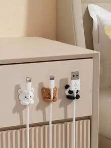 3pcs Durable PVC Cable Organizer - Cute Cartoon Animal(Panda, Rabbit, Bear) Wall-Mounted Cable Clips With Protective Cap - Cord Management Accessory For Desk And Nightstand,Multi-Color Plastic Cord Holders For Kitchen Appliances,Stylish & Functional Power Cord Management System.Various Colors,Easy Installation Adhesive Hooks, For Desk And Bedside Table Management,Utility Hooks - Multicolor - View 3