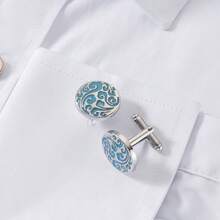 1 Pair Fashionable Minimalist Geometric Stainless Steel Cufflinks, Casual Business Style, Suitable For Groom And Groomsmen Suit And Shirt, Father's Day Or Wedding Season Gift - Silver - View 4