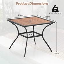 Patio Table Outdoor Dining Table For 4 People With Umbrella Hole-Brown - Brown - View 2