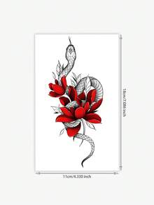 1pc Temporary Tattoo Red Flower & Black Snake Wrap Design, Waterproof & Sweatproof, Unisex - Multicolor - View 6