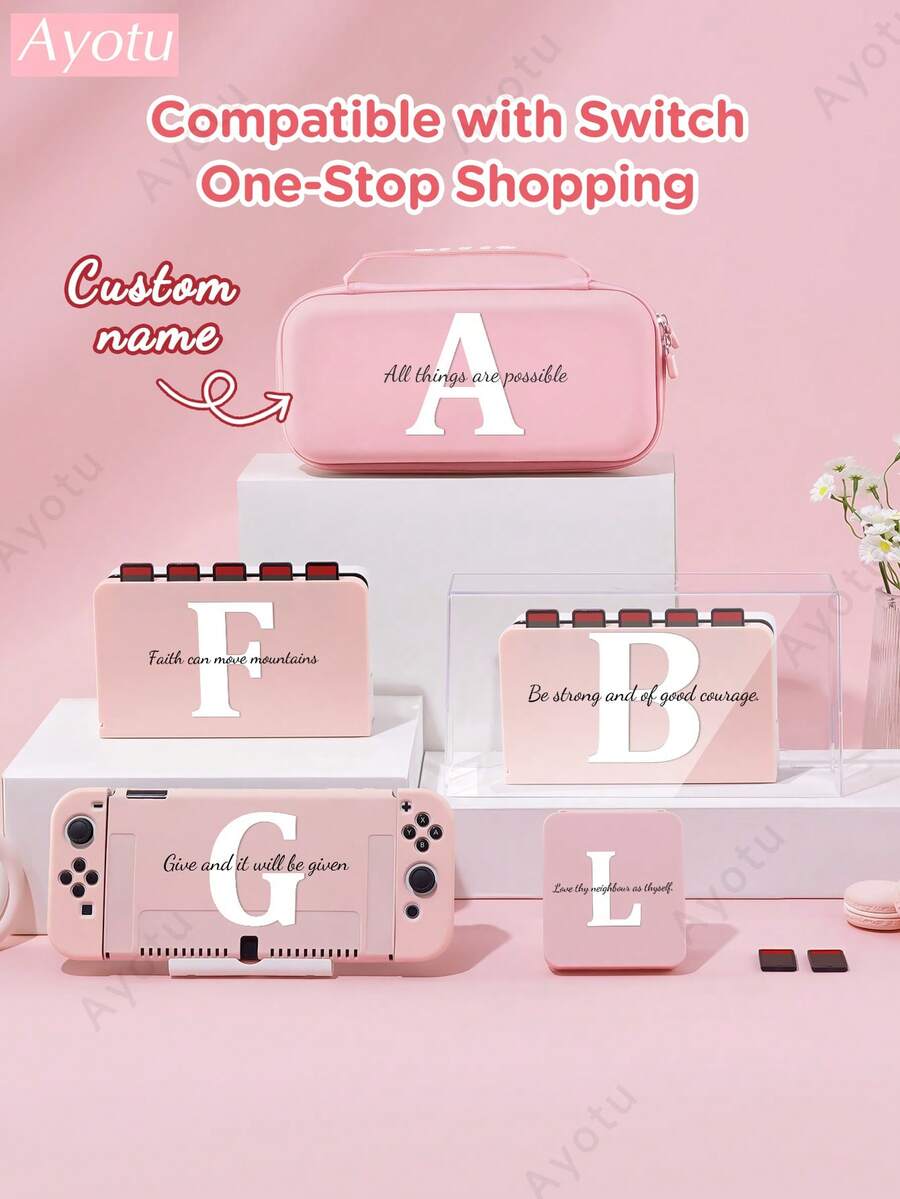 Ayotu غلاف قابل للتخصيص بالنص والاسم متوافق مع وحدة التحكم Switch/Switch OLED/Switch Lite والإكسسوارات، يتضمن الحزمة: غطاء واقي، حقيبة تخزين، هيكل قاعدة، غطاء للغبار، حافظة للألعاب، قبضة وحدة التحكم، إلخ. هدية رائعة للاعبين والأصدقاء والعائلة لأعياد الميلاد والسنوية وعيد الحب وعيد الميلاد - متعدد الألوان - مشاهدة 1