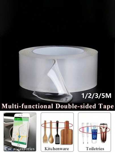 1 Roll 1/2/3/5M Double Sided Tape Transparent Adhesive Strips Strong Sticky Multipurpose Reusable Waterproof Mounting Tape Traceless Tape Strong Transparent Double-Sided Binders Waterproof Wall Surface High Viscosity Adhesive Practical Sturdy Acrylic