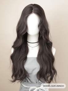 24 英寸长波浪 13x4 蕾丝前假发，黑棕色合成蕾丝前假发，耐热纤维头发顺滑直发假发，适合女性角色扮演、派对、自然日常发型