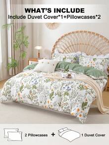 Bộ ga trải giường họa tiết hoa 3 món (1 ga trải giường và 2 vỏ gối), mềm mại và thân thiện với da, phù hợp cho mọi mùa. - Nhiều màu - Xem 2