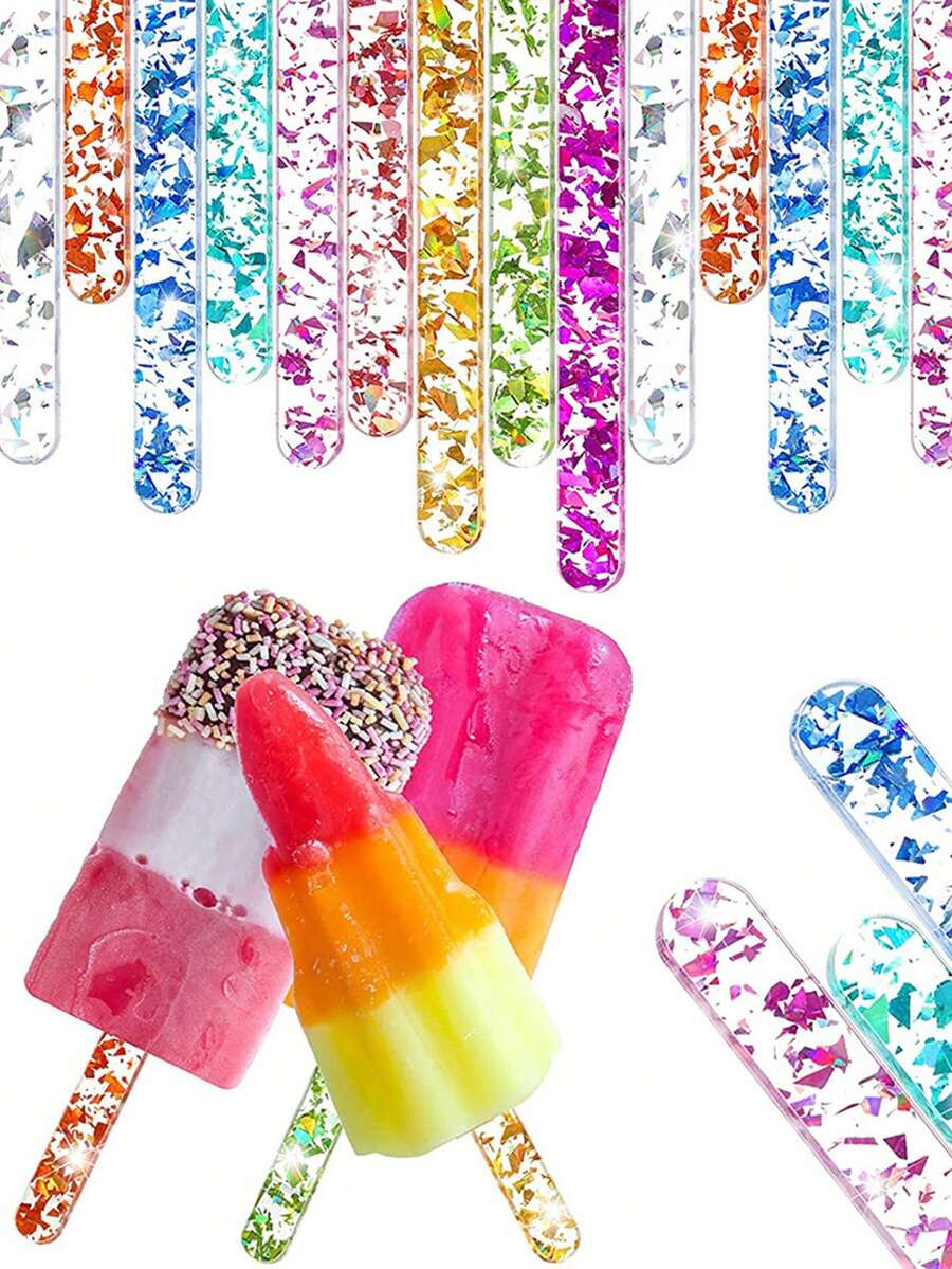 50/20/5pcs Reusable Vibrant Acrylic Popsicle Sticks, Reusable Ice Cream/Popsicle Makers, Back-To-School Essentials For Students, For Popsicle Molds, Cake Pops, Candy Desert DIY Crafts, Summer Cooling DIY Tools, Home, Outdoors, Shops, Schools, Restaurants Freezer & Kitchen Accessories - Multicolor - View 1