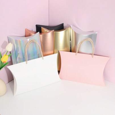 10 صناديق هدايا بشكل وسادة، صناديق تغليف إبداعية للملابس الداخلية والأوشحة، مزودة بمقابض