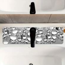 1pc Gray Water Bead Pattern Faucet Mat, Polyester Moisture-Non-Slip Proof Drain Pad For Kitchen & Bathroom Sinks, Faucet Suction Mat, Drying Pad Suitable For Bathroom Countertops, Kitchen And Bathroom Counter Accessories - Multicolor - View 3