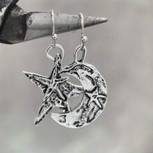 Hoa tai bạc hình mặt trăng và ngôi sao phong cách Boho cổ điển dành cho phụ nữ Hoa tai thả bạc độc đáo Trang sức dự tiệc hàng ngày Quà tặng sinh nhật kỷ niệm Ngày của Mẹ - Bạc - Xem 7