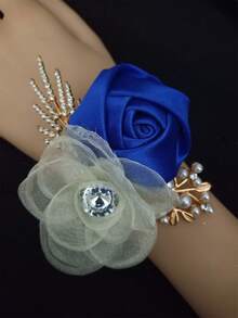 1pc Korean Style Wrist Corsage, Multi-Color Green And Beige Rose Flower Design, Suitable For Bride, Bridesmaid, Wedding, Party, Daily Wear Bracelet - Multicolor - View 1