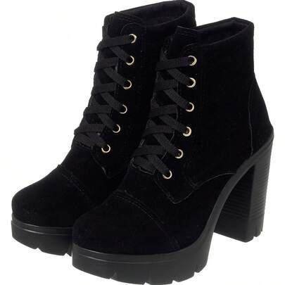 Bota Coturno Salto Alto Plataforma Preta Camurça botas feminina elegant confortável sapatos feminina elegante